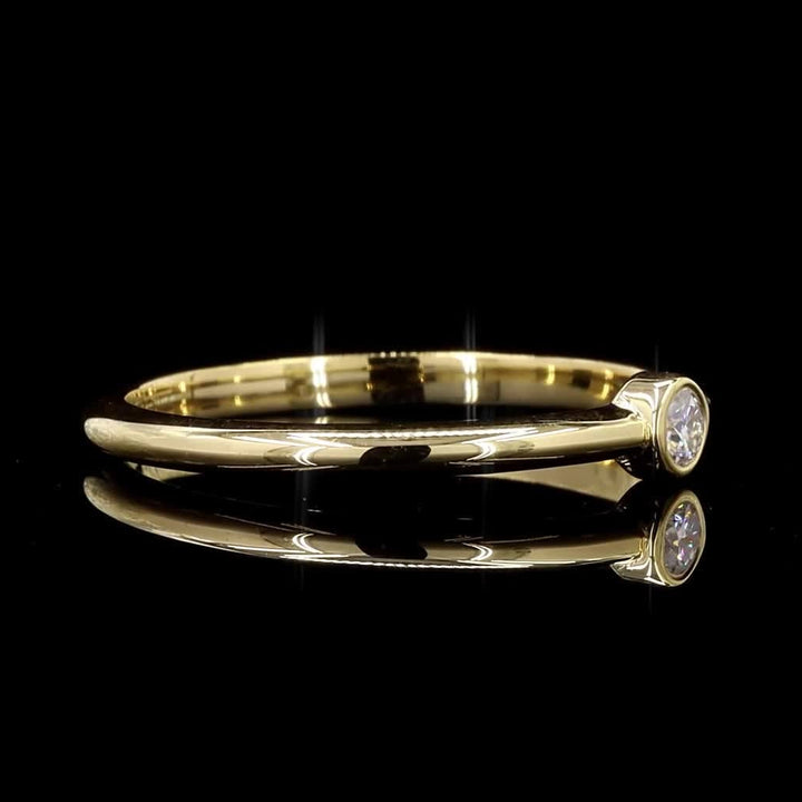 White Diamond Band, Natural Round Diamond 14k Gold Bezel Engagement Ring, Gift for Her
