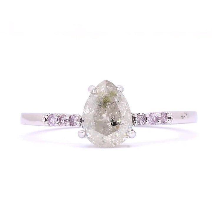 Salt and Pepper Diamond Ring, 14K Gold Engagement Ring, Natural Pear Gray Diamond Ring, Valentine Gift for Her