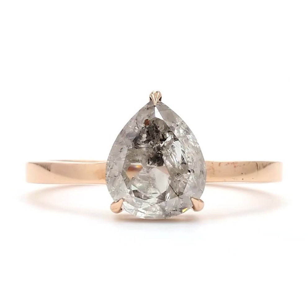 2.43 Ct Salt and Pepper Diamond Ring, 14k Gold Pear Engagement Ring, Natural Gray Diamond Ring, Gift for Her