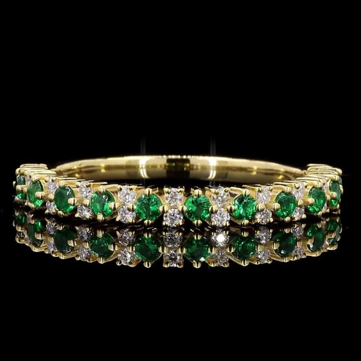 14k Gold Natural Green White Round Diamond Ring, Raw Diamond Dainty Ring, Vintage Gold Jewelry Eternity Cluster Ring, Gift for Her