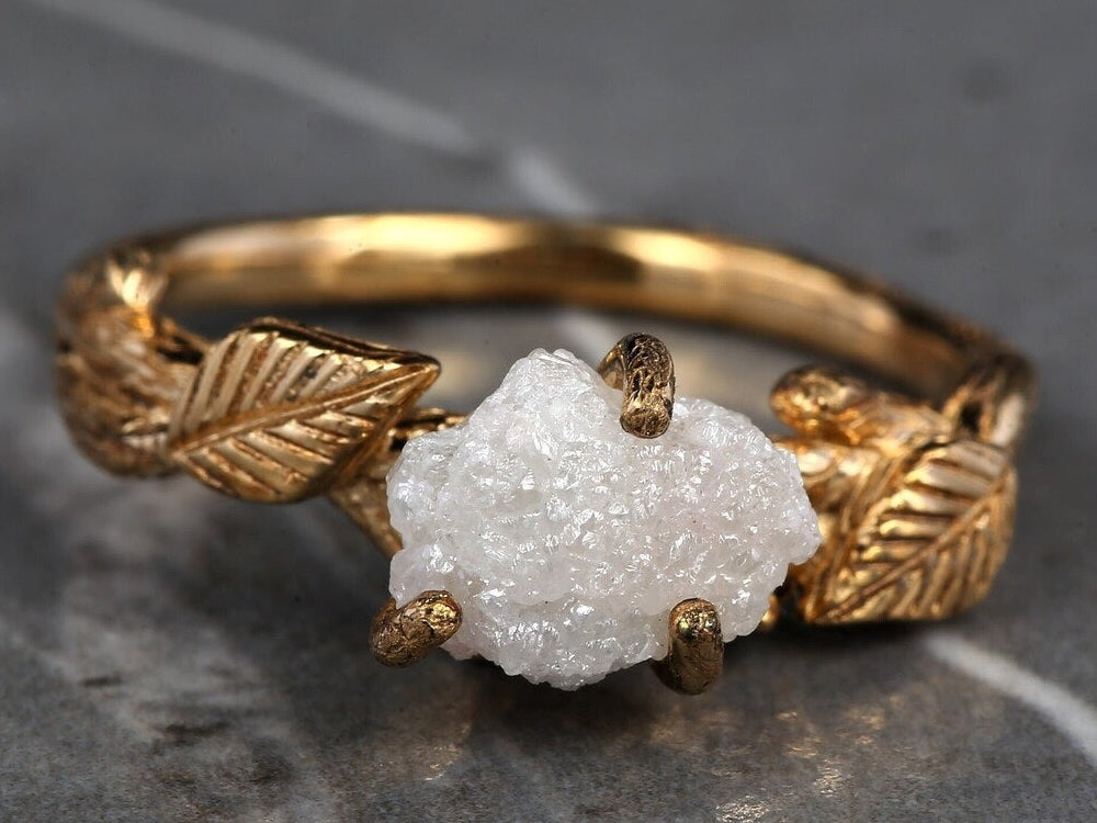 Rough Diamond Ring, 14K Gold Anniversary Ring, Tree Branch Black Raw Twig Engagement Ring, Gift for Her