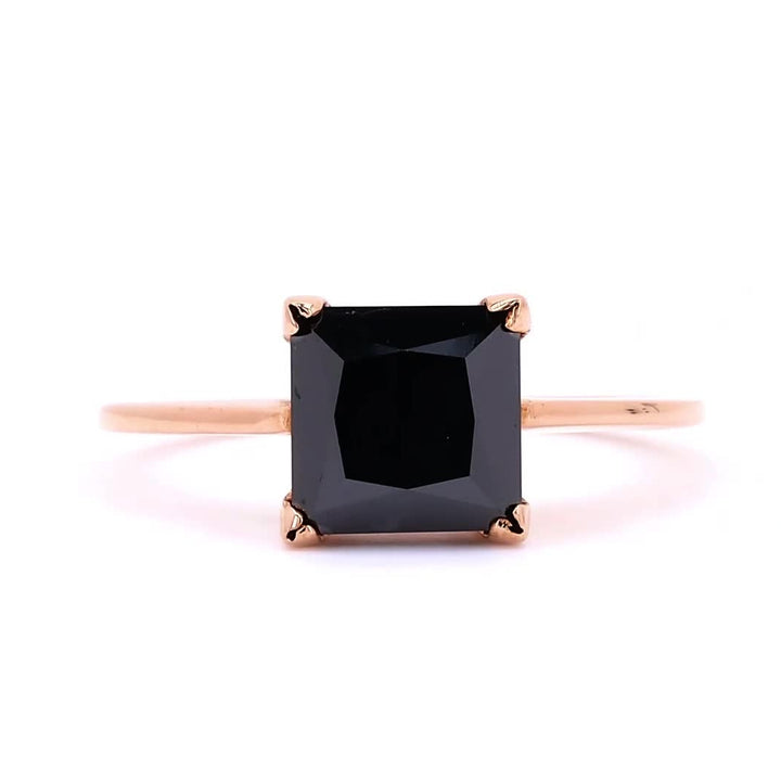 Black Princess Diamond Enagagement Ring, Natural Square Diamond Anniversary Ring, Solitaire Diamond Ring
