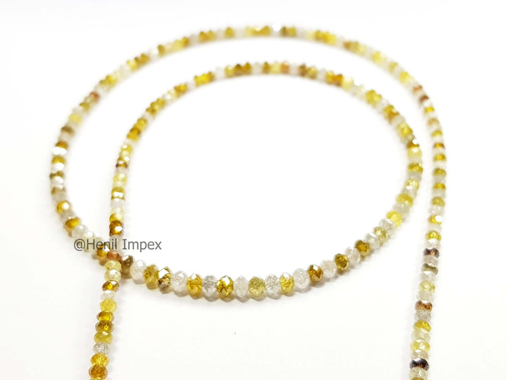 Natural White & Yellow Color Round Diamond Beads 16" Strand Necklace wt Gold Clasp 25.00 Carat