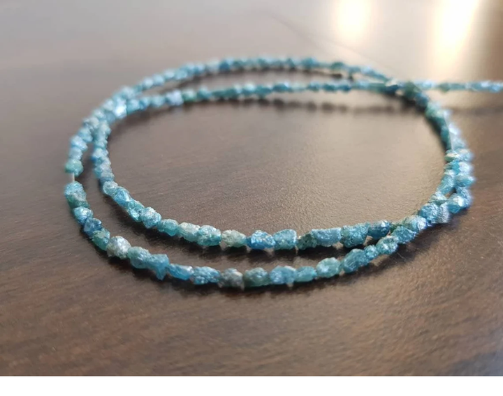15.00 Cts Natural Blue Long Drilled Rough Loose Diamonds Beads 16" Strand Necklace wt Silver Clasp
