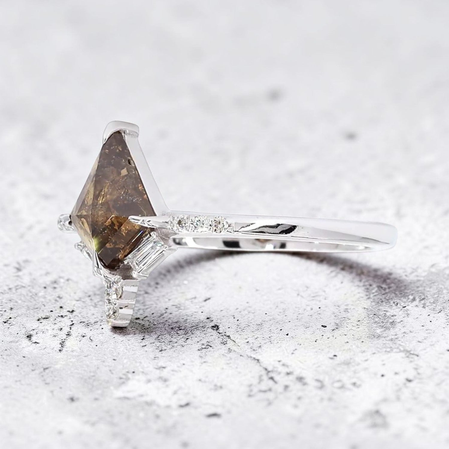 Salt and Pepper Diamond Ring, 14K Gold Engagement Ring, Natural Kite Brown Diamond Wedding Ring, Gift for Her
