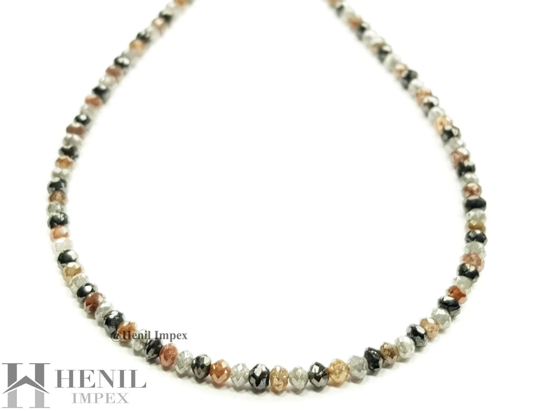 15.00 Ct Natural Multi Color Diamond Faceted Loose Diamond Beads 16" Strand Necklace .Silver Clasp