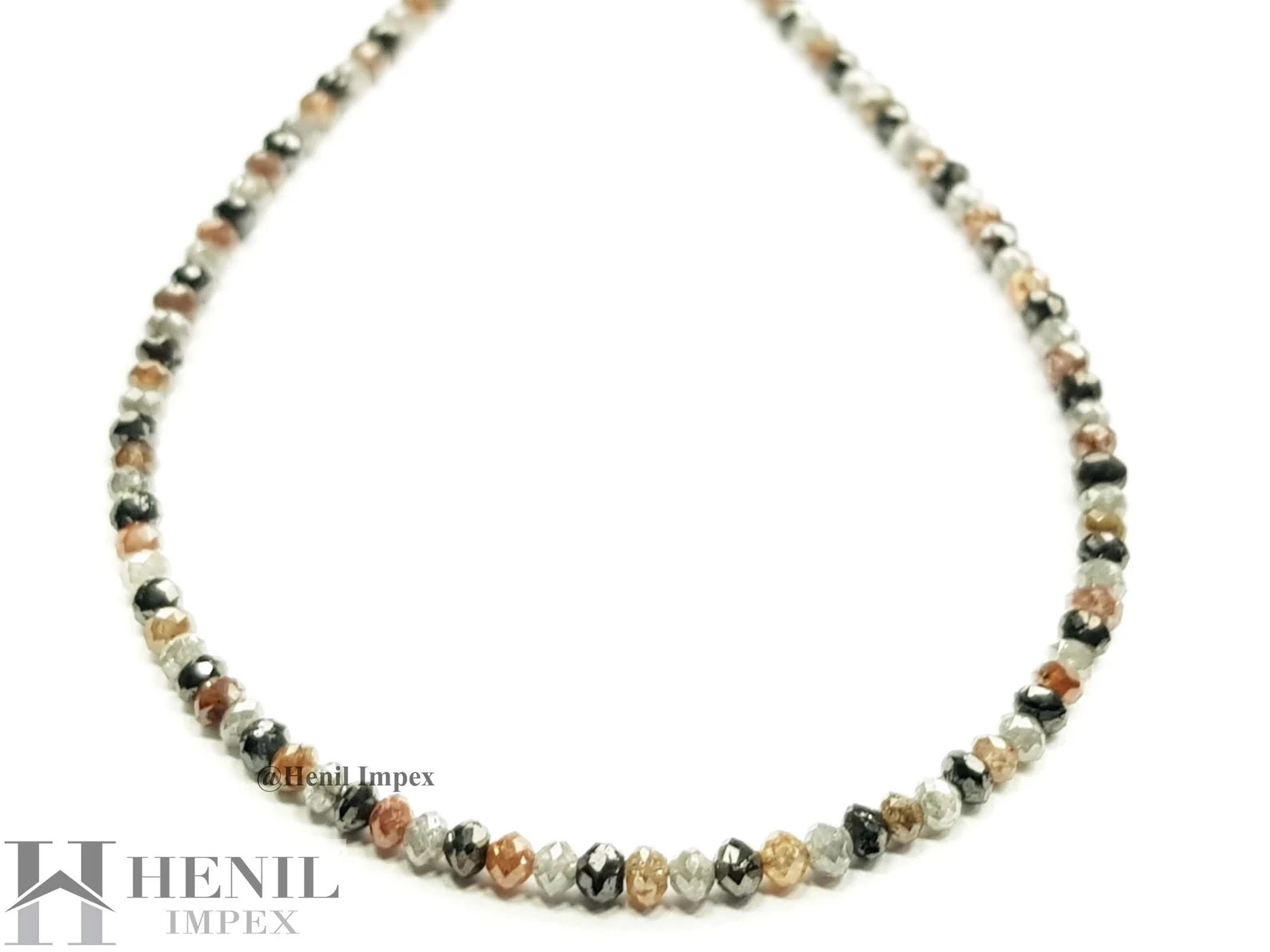 15.00 Ct Natural Multi Color Diamond Faceted Loose Diamond Beads 16" Strand Necklace .Silver Clasp
