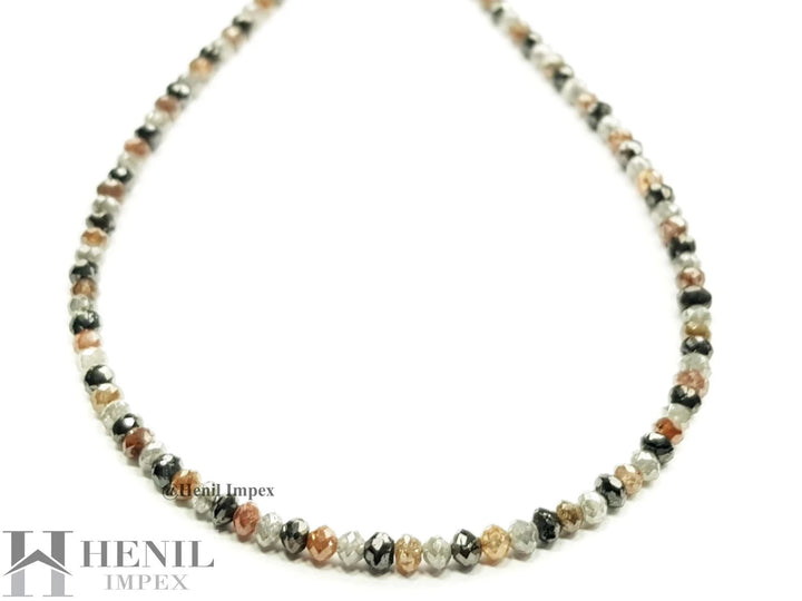 15.00 Ct Natural Multi Color Diamond Faceted Loose Diamond Beads 16" Strand Necklace .Silver Clasp