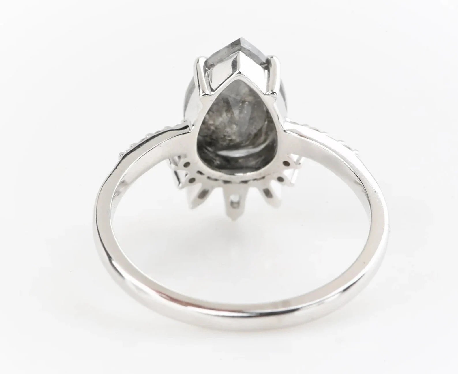 Salt and Pepper Diamond Ring 14K Gold Engagement Ring, Natural Pear Gray Diamond Ring, Christmas Gift for Her