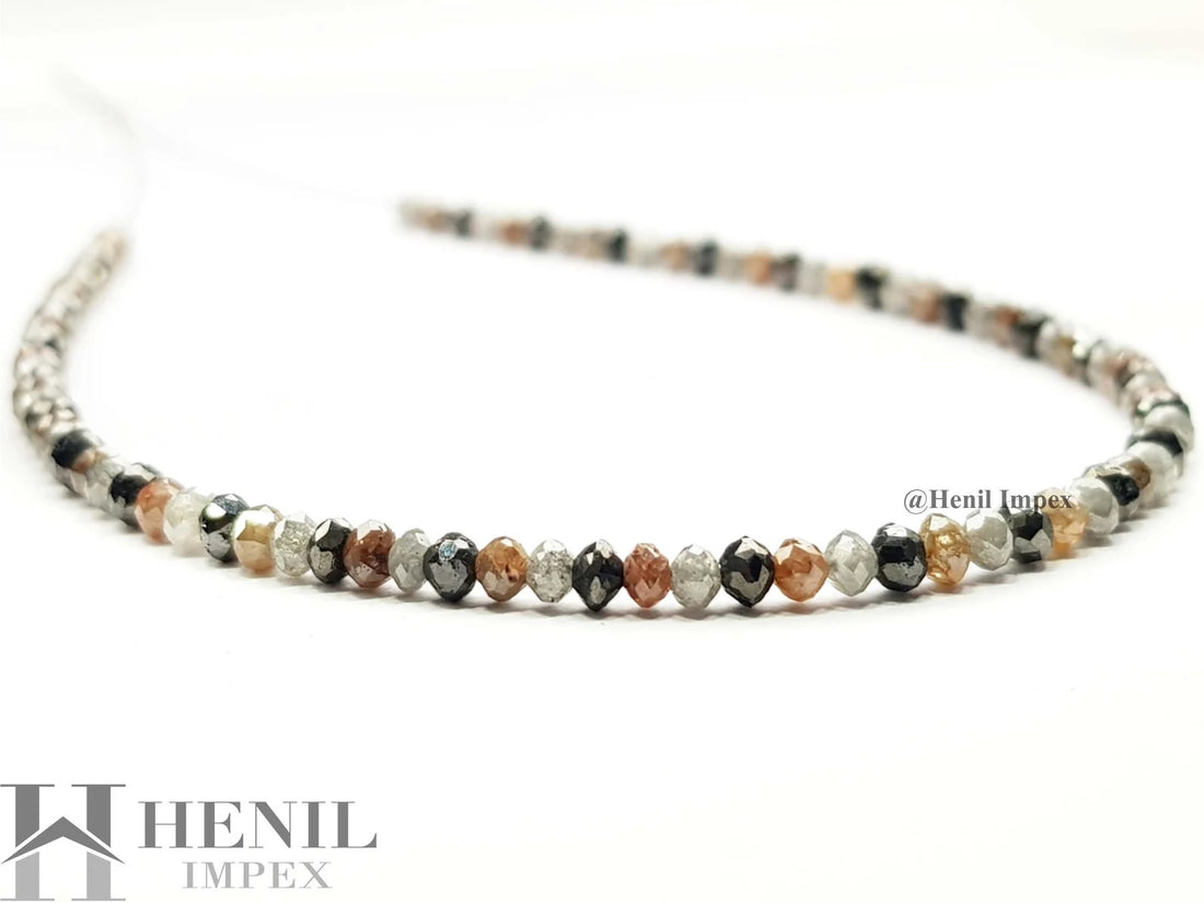 15.00 Ct Natural Multi Color Diamond Faceted Loose Diamond Beads 16" Strand Necklace .Silver Clasp