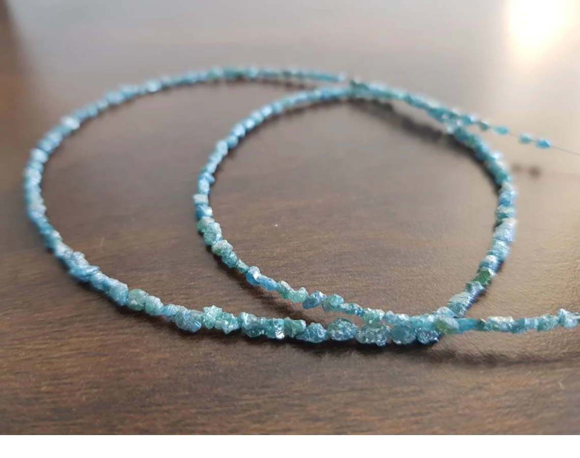 15.00 Cts Natural Blue Long Drilled Rough Loose Diamonds Beads 16" Strand Necklace wt Silver Clasp