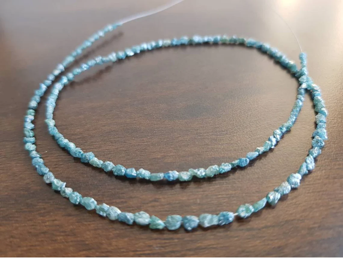 15.00 Cts Natural Blue Long Drilled Rough Loose Diamonds Beads 16" Strand Necklace wt Silver Clasp
