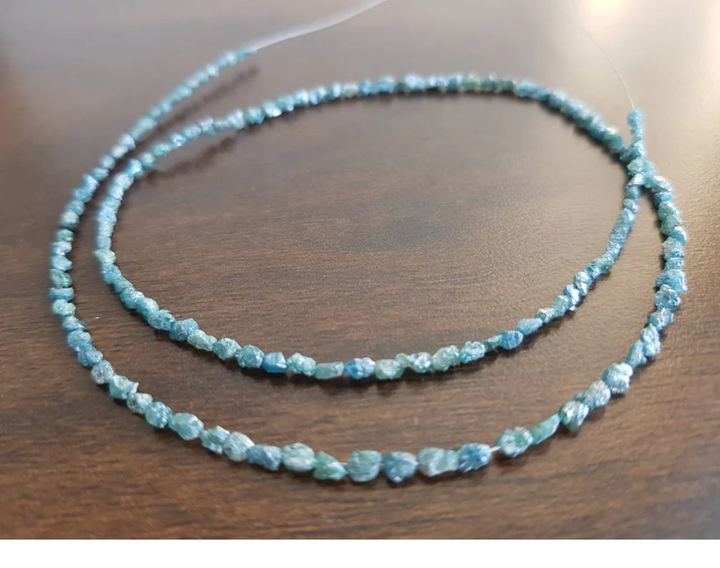 15.00 Cts Natural Blue Long Drilled Rough Loose Diamonds Beads 16" Strand Necklace wt Silver Clasp