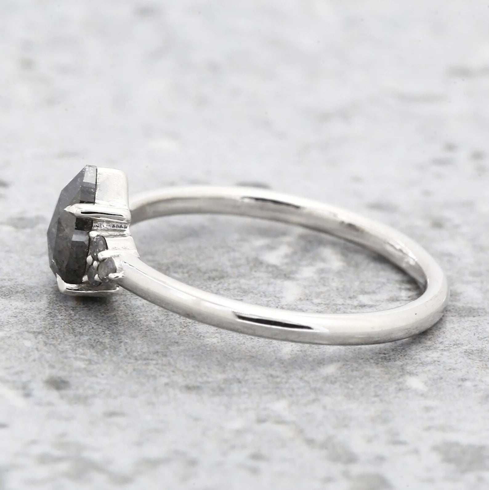 Salt and Pepper Diamond Ring, 14K Gold Engagement Ring, Natural Pear Gray Diamond Ring, Gift for Her