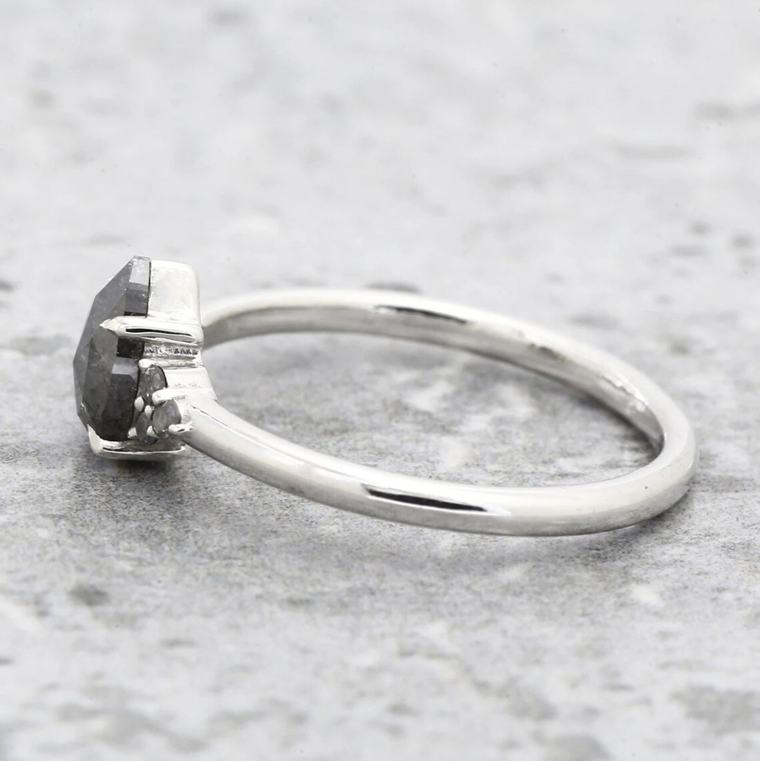 Salt and Pepper Diamond Ring, 14K Gold Engagement Ring, Natural Pear Gray Diamond Ring, Gift for Her
