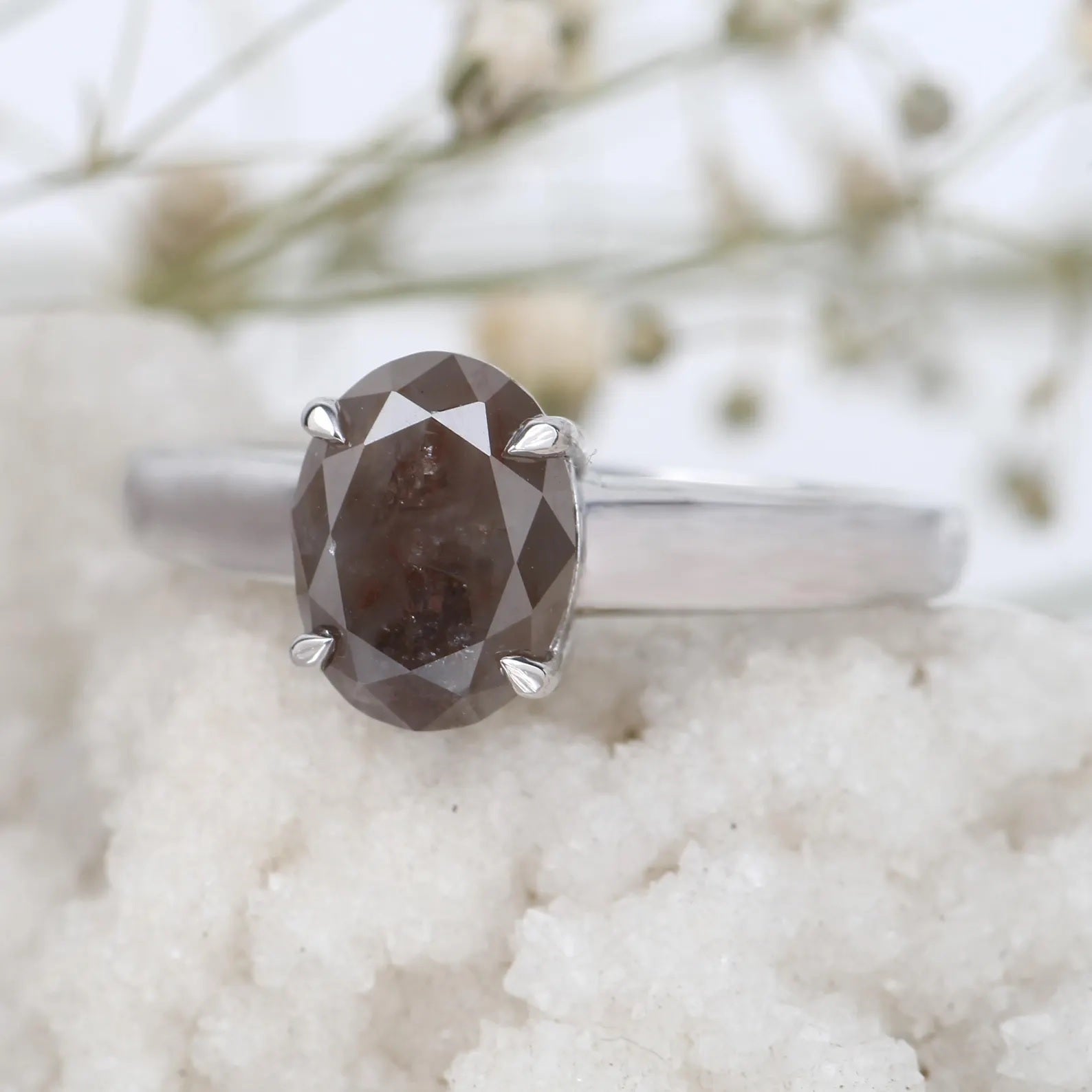 2.54 Ct Rustic Diamond Ring, 14K Gold Anniversary Ring, Natural Oval Diamond Engagement Ring, Gift for Her