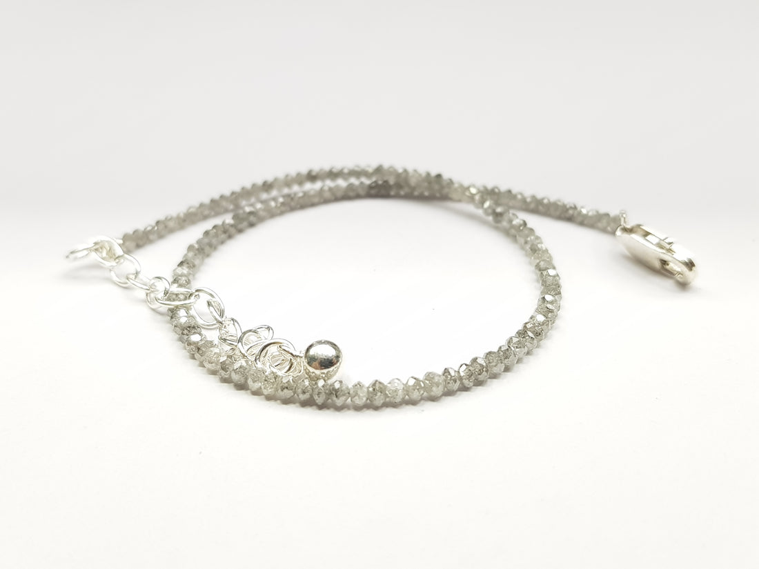 Salt and Pepper Diamonds Beads, Gorgeous Fancy Grey Round Diamonds Beads 7 Inch Bracelet 7.00 Carat
