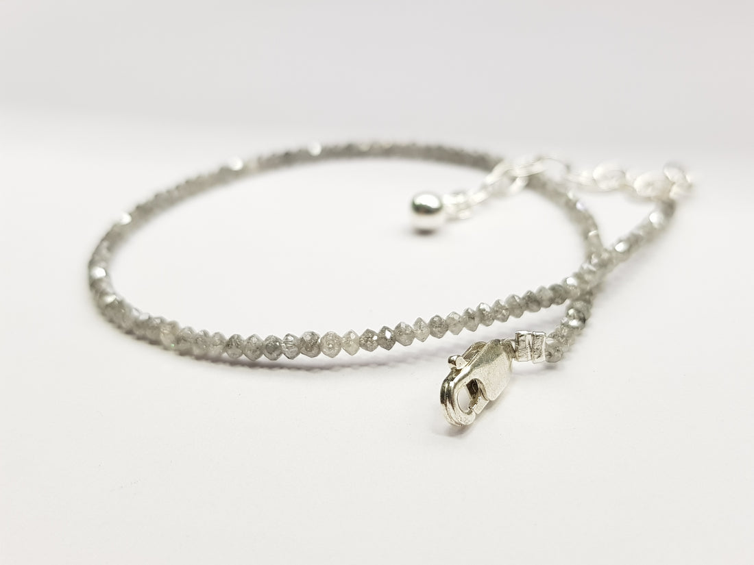 Salt and Pepper Diamonds Beads, Gorgeous Fancy Grey Round Diamonds Beads 7 Inch Bracelet 7.00 Carat
