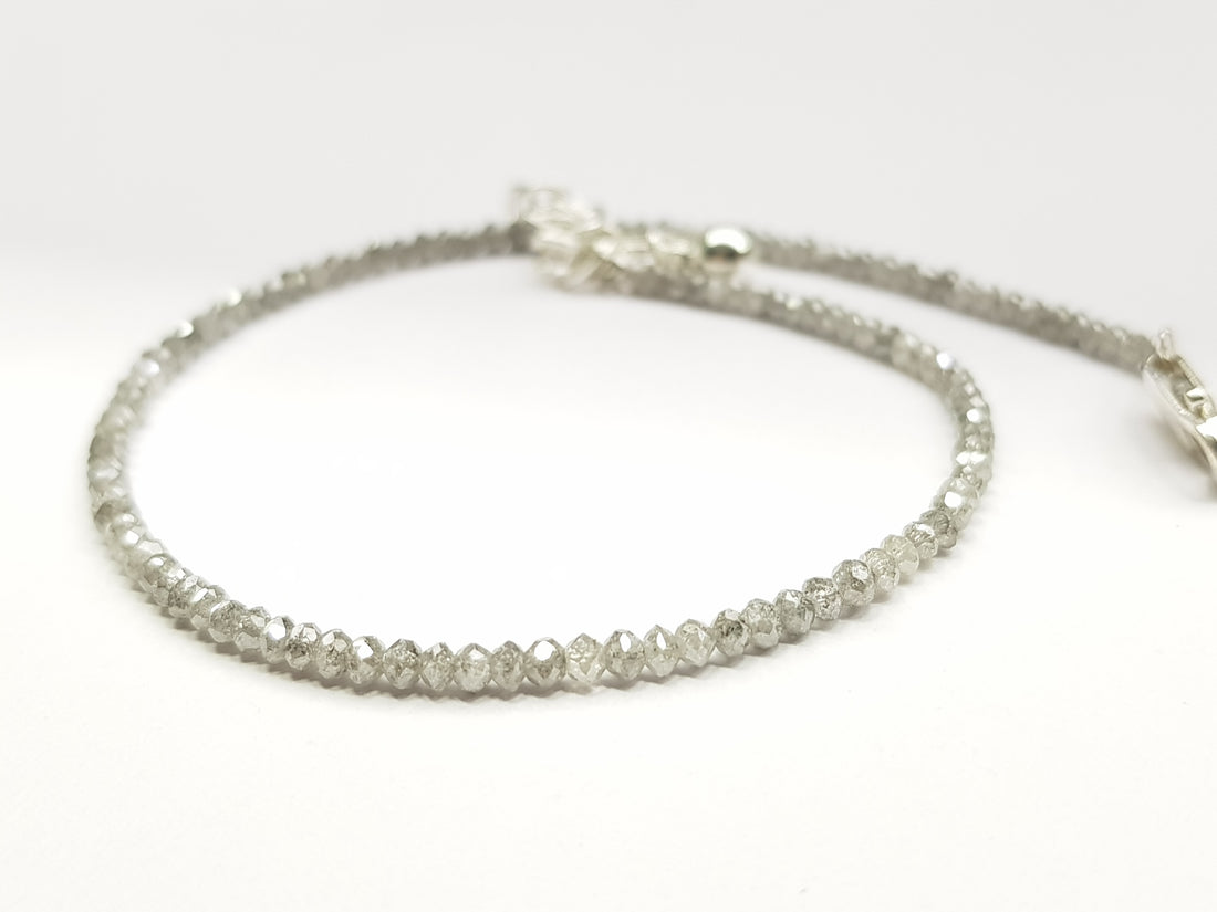 Salt and Pepper Diamonds Beads, Gorgeous Fancy Grey Round Diamonds Beads 7 Inch Bracelet 7.00 Carat
