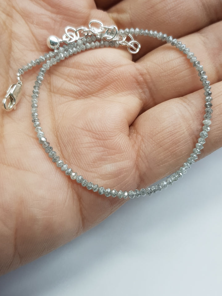 Salt and Pepper Diamonds Beads, Gorgeous Fancy Grey Round Diamonds Beads 7 Inch Bracelet 7.00 Carat