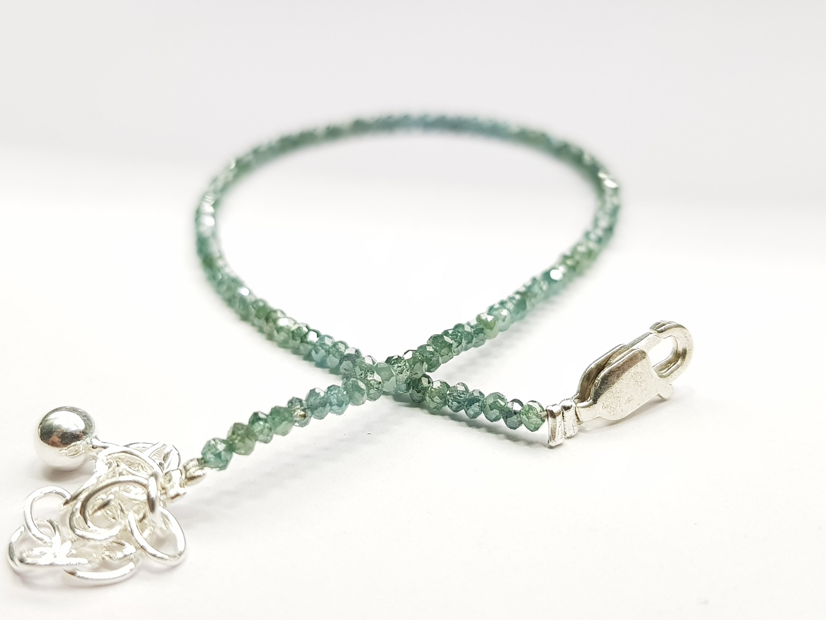 7.00 Ct Natural Blue Greenish Diamonds Beads 6.50 Inch Bracelet with silver clasp