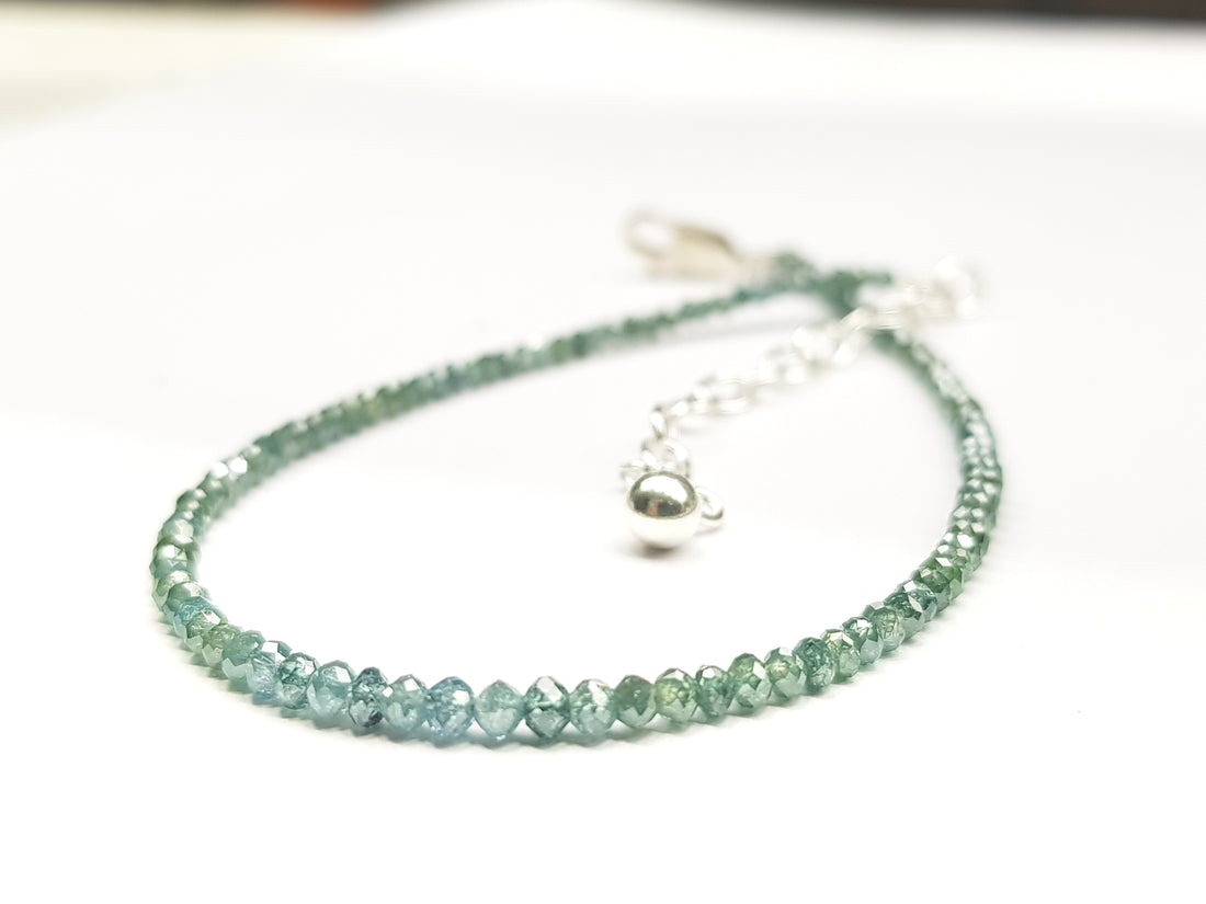 Natural Blue Diamonds, 7.00 ct Wholesale Fancy Sparkling Blue Greenish Diamonds Beads 6.50 Inch Bracelet with silver clasp