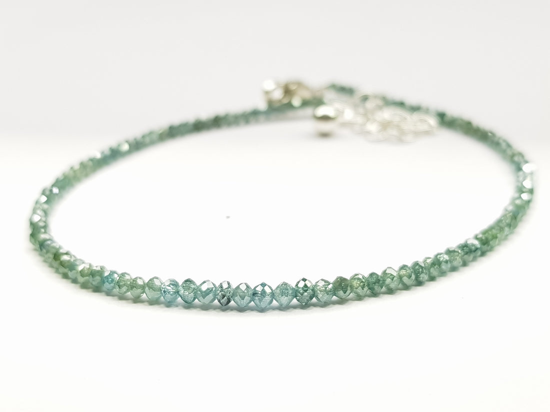 Natural Blue Diamonds, 7.00 ct Wholesale Fancy Sparkling Blue Greenish Diamonds Beads 6.50 Inch Bracelet with silver clasp