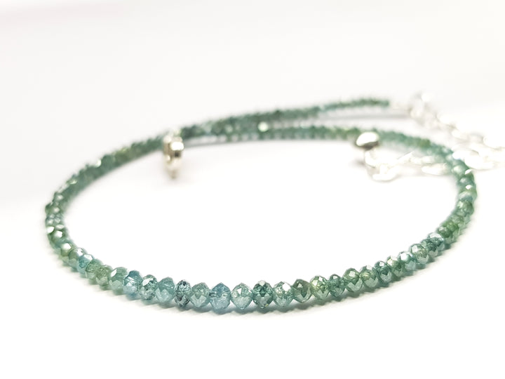Natural Blue Diamonds, 7.00 ct Wholesale Fancy Sparkling Blue Greenish Diamonds Beads 6.50 Inch Bracelet with silver clasp