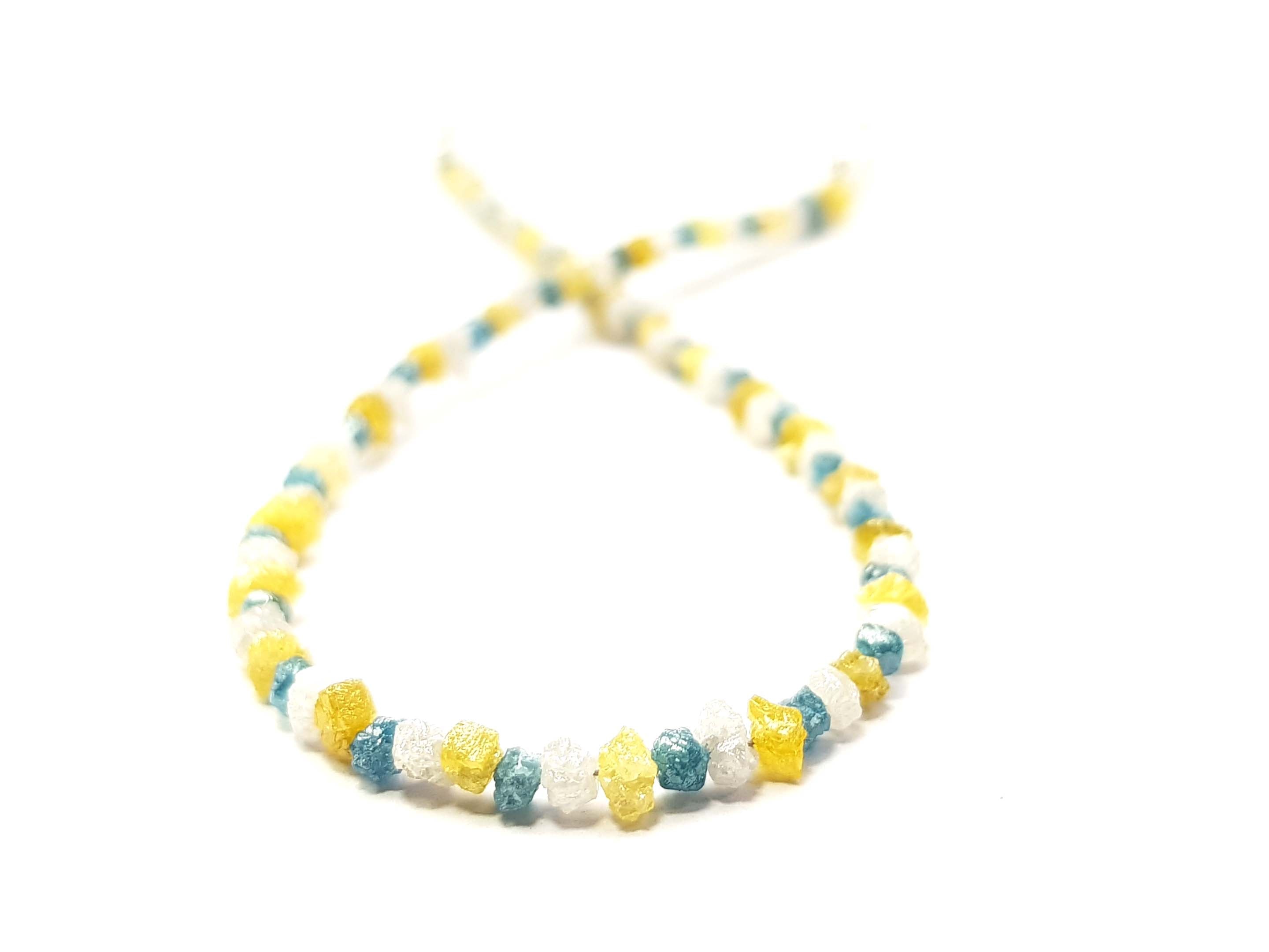 8.05 Ct Natural White Blue and Yellow Color Rough Diamond Beads 6.50" Bracelet wt Silver Clasp