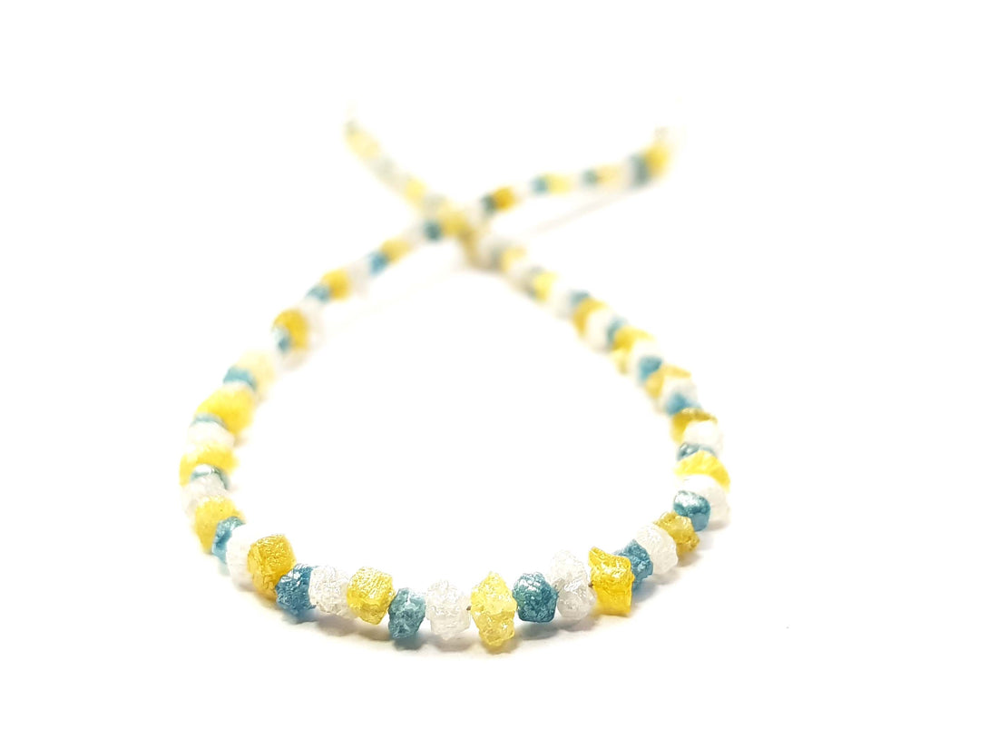 8.05 Ct Natural White Blue and Yellow Color Rough Diamond Beads 6.50" Bracelet wt Silver Clasp