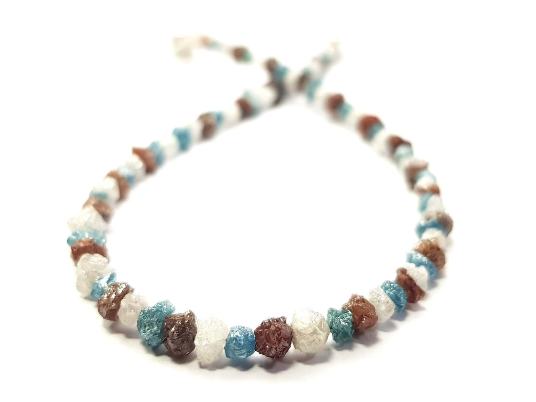 8.06 CT Natural White Blue and Red Color Rough Diamond Beads 6.50" Bracelet / Strand Silver Clasp, Conflict Free Raw Loose Diamond