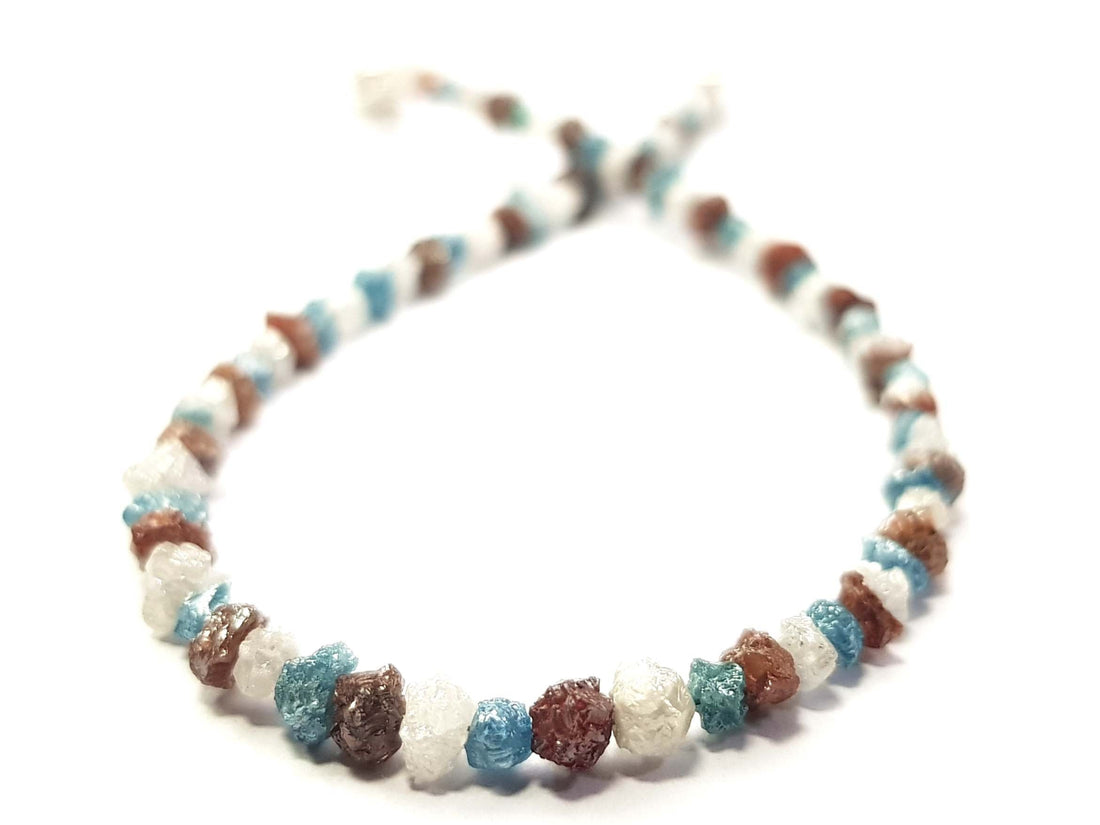 8.06 CT Natural White Blue and Red Color Rough Diamond Beads 6.50" Bracelet / Strand Silver Clasp, Conflict Free Raw Loose Diamond