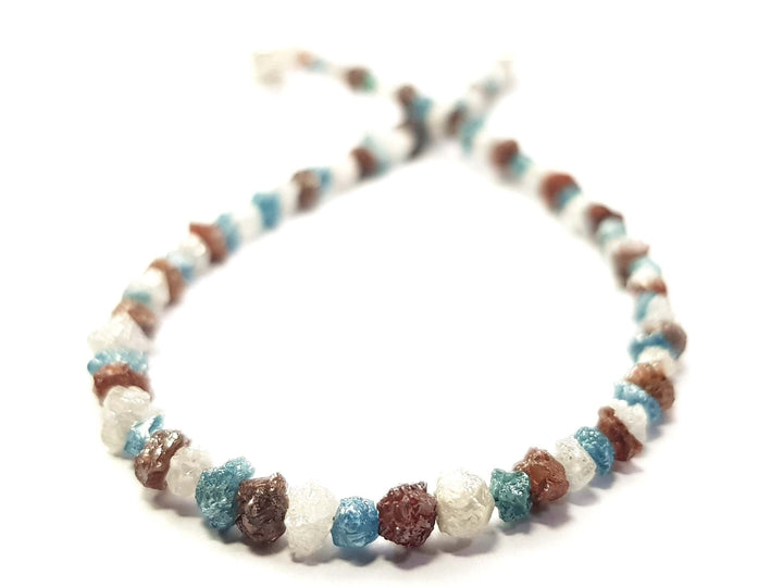 8.06 CT Natural White Blue and Red Color Rough Diamond Beads 6.50" Bracelet / Strand Silver Clasp, Conflict Free Raw Loose Diamond