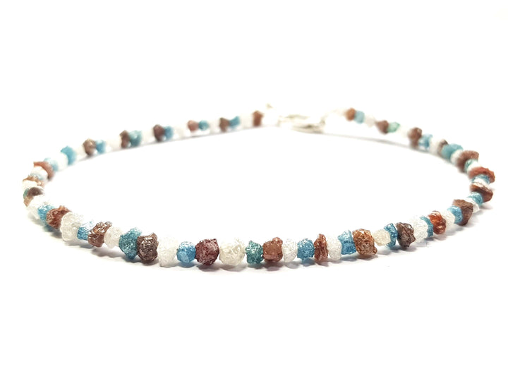 8.06 CT Natural White Blue and Red Color Rough Diamond Beads 6.50" Bracelet / Strand Silver Clasp, Conflict Free Raw Loose Diamond