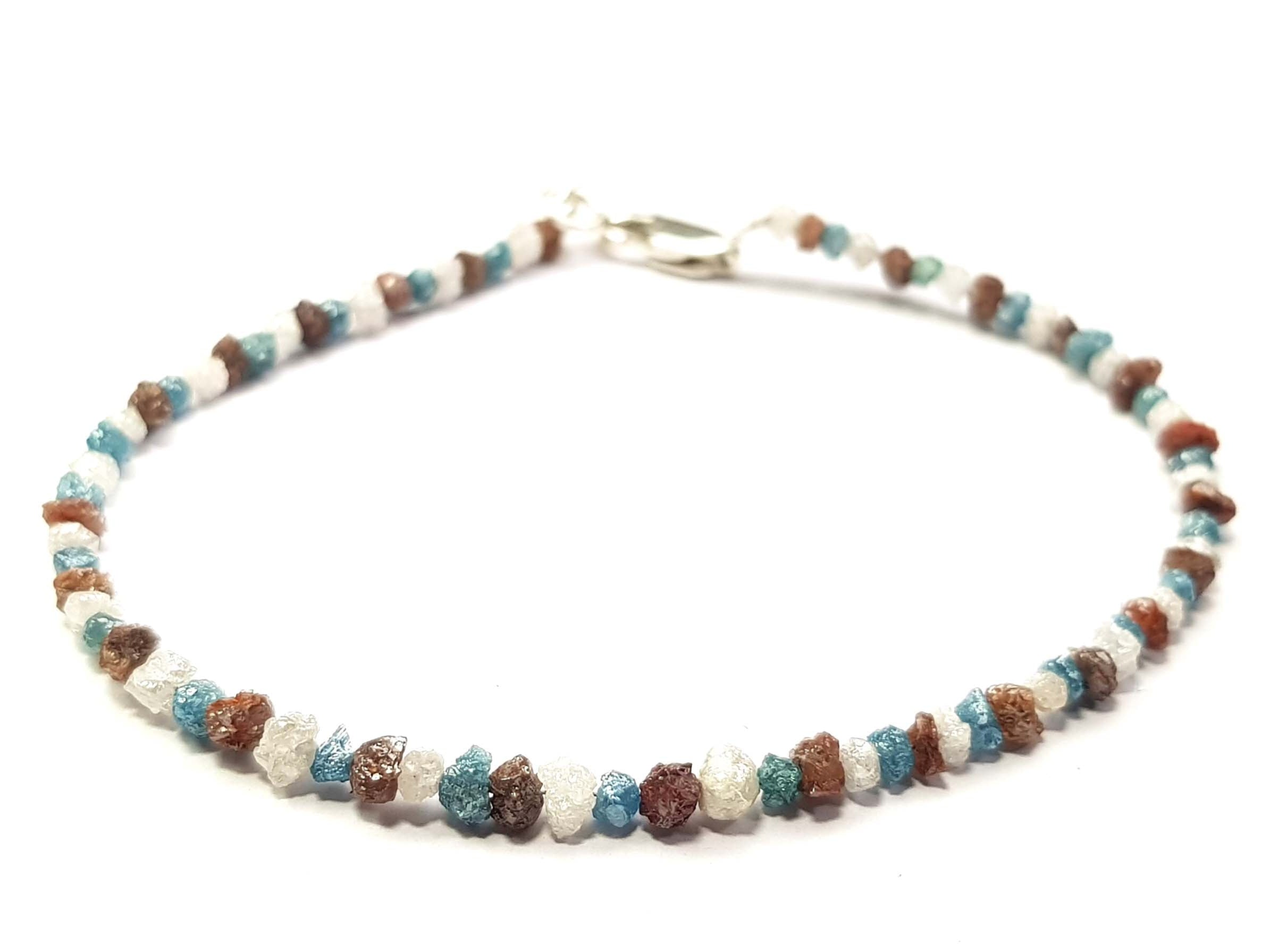 8.06 CT Natural White Blue and Red Color Rough Diamond Beads 6.50" Bracelet / Strand Silver Clasp, Conflict Free Raw Loose Diamond