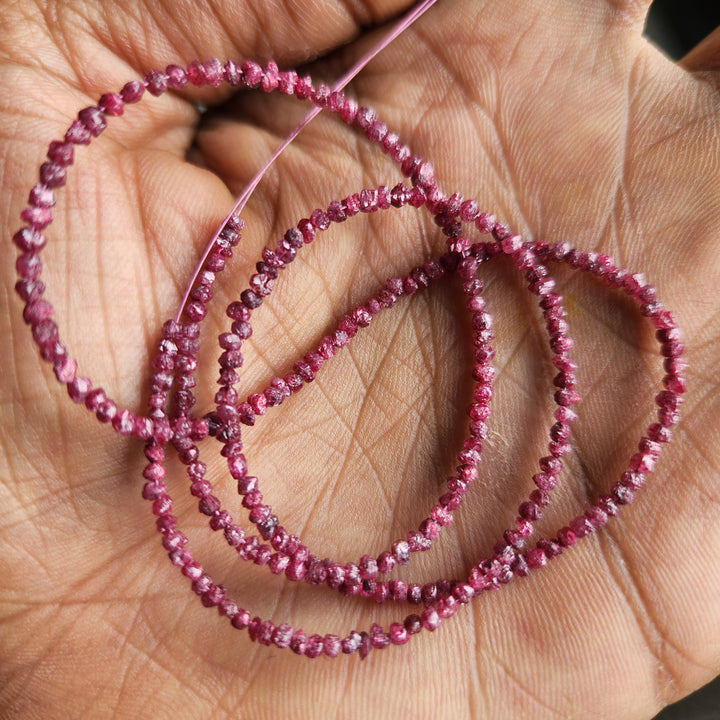 15 ct natural pink round rough uncut loose diamond beads 16" strand chain silver clasp