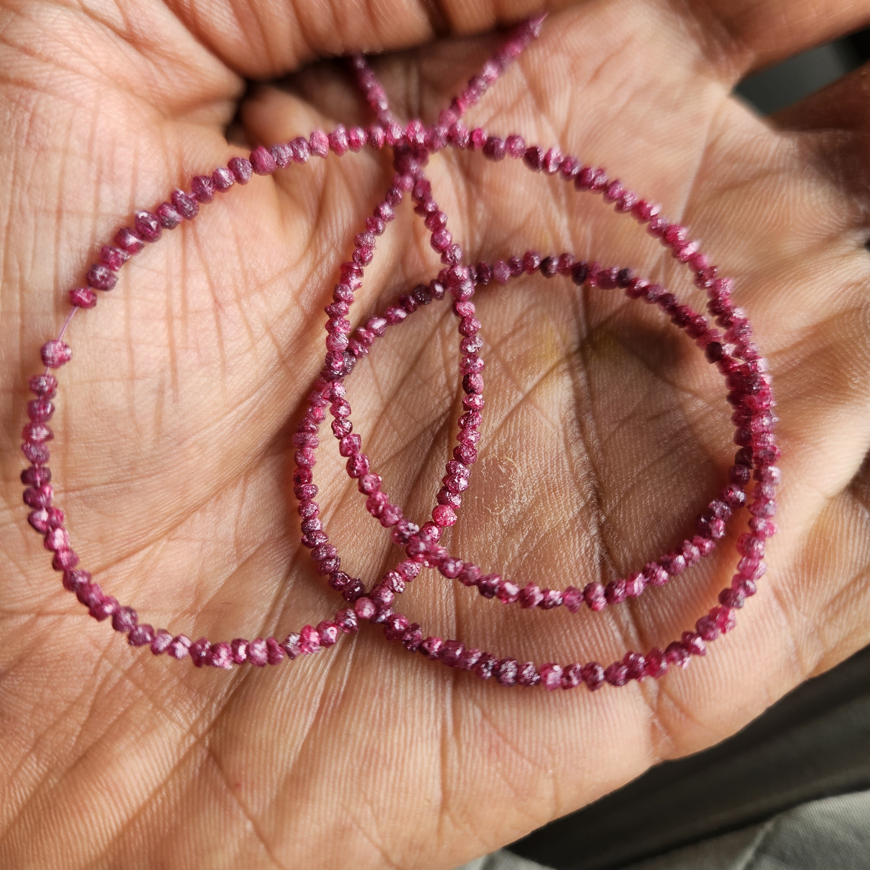 15 ct natural pink round rough uncut loose diamond beads 16" strand chain silver clasp