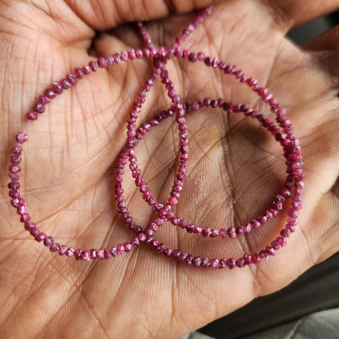 15 ct natural pink round rough uncut loose diamond beads 16" strand chain silver clasp