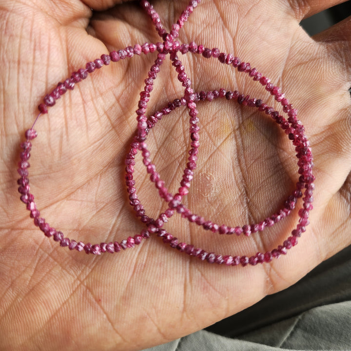 15 ct natural pink round rough uncut loose diamond beads 16" strand chain silver clasp