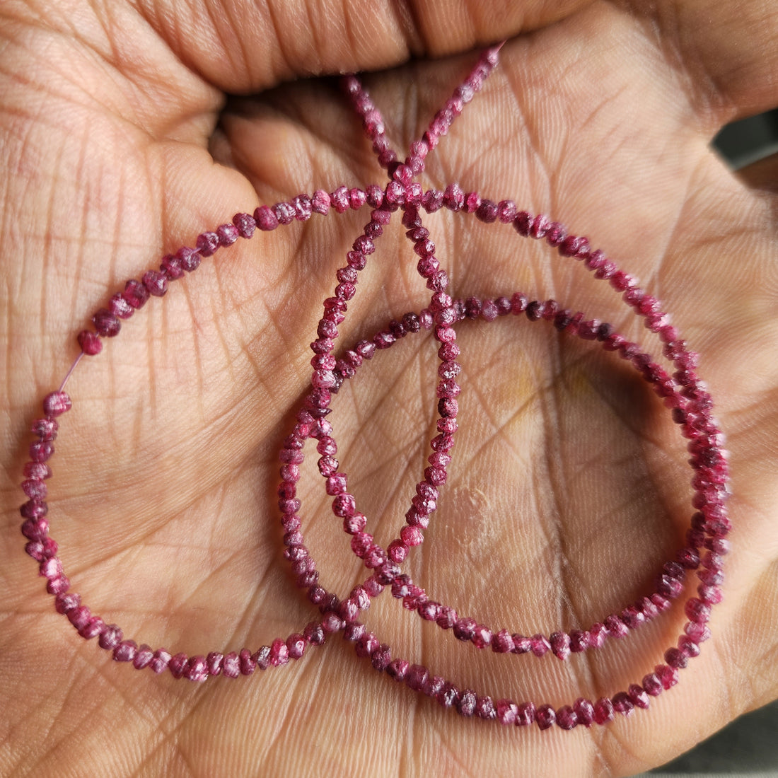 15 ct natural pink round rough uncut loose diamond beads 16" strand chain silver clasp
