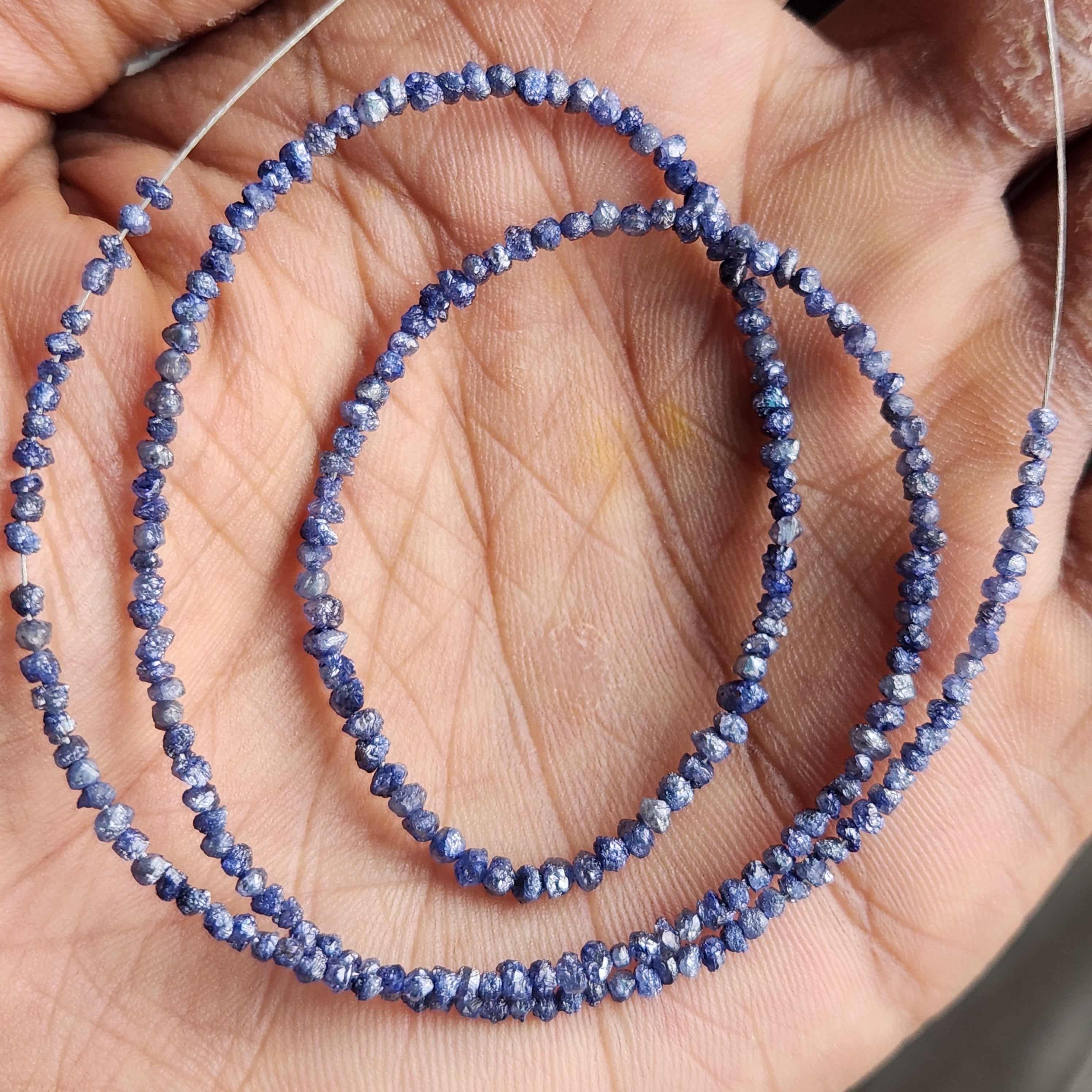 15 ct natural purple round rough uncut loose diamond beads 16" strand chain silver clasp