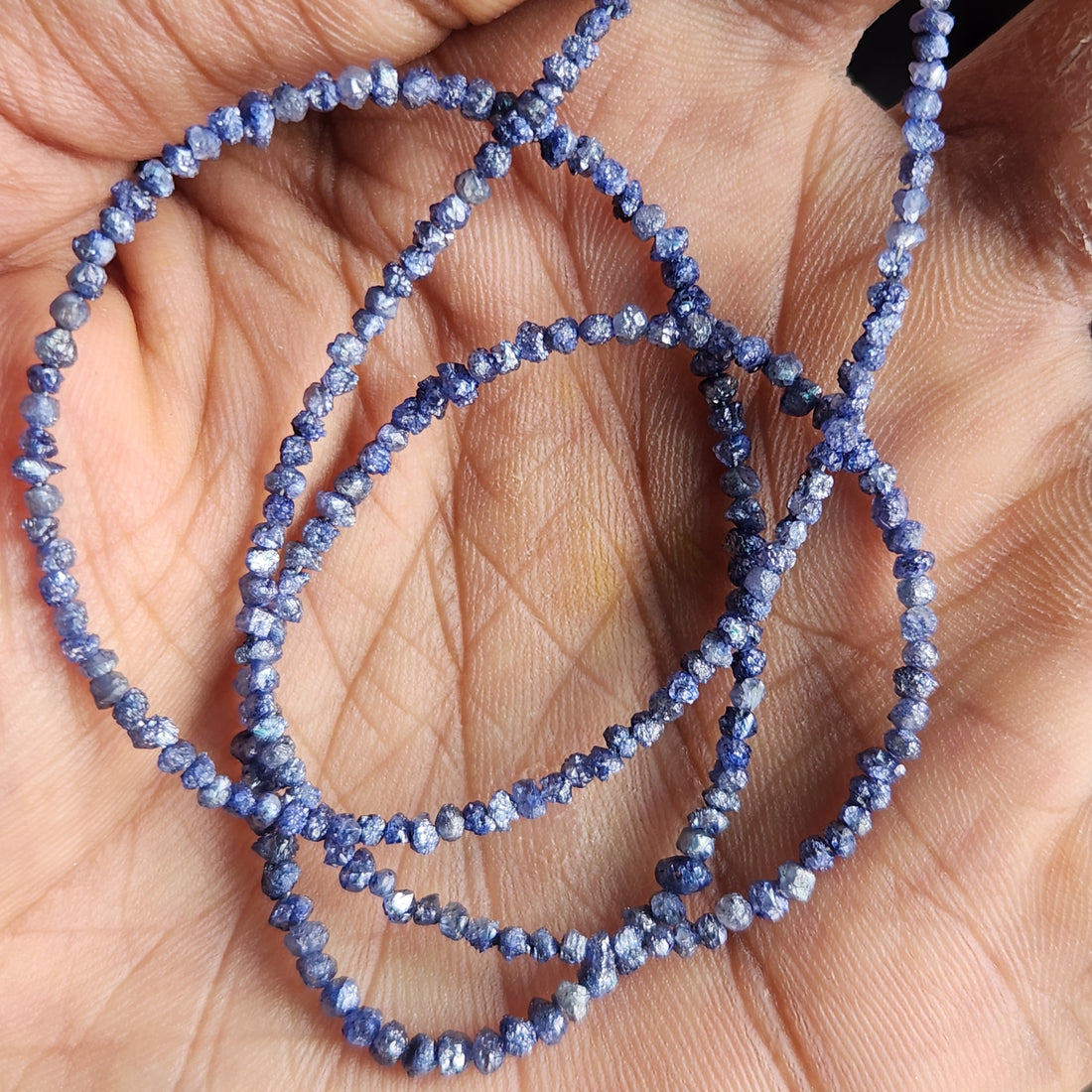 15 ct natural purple round rough uncut loose diamond beads 16" strand chain silver clasp