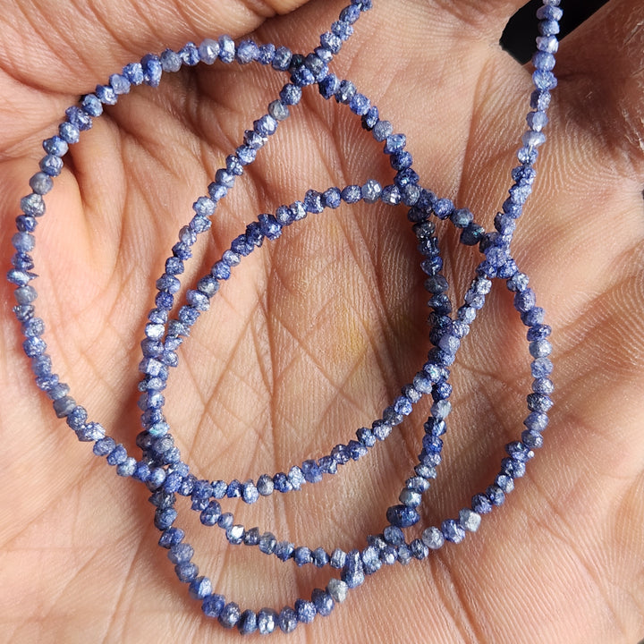 15 ct natural purple round rough uncut loose diamond beads 16" strand chain silver clasp