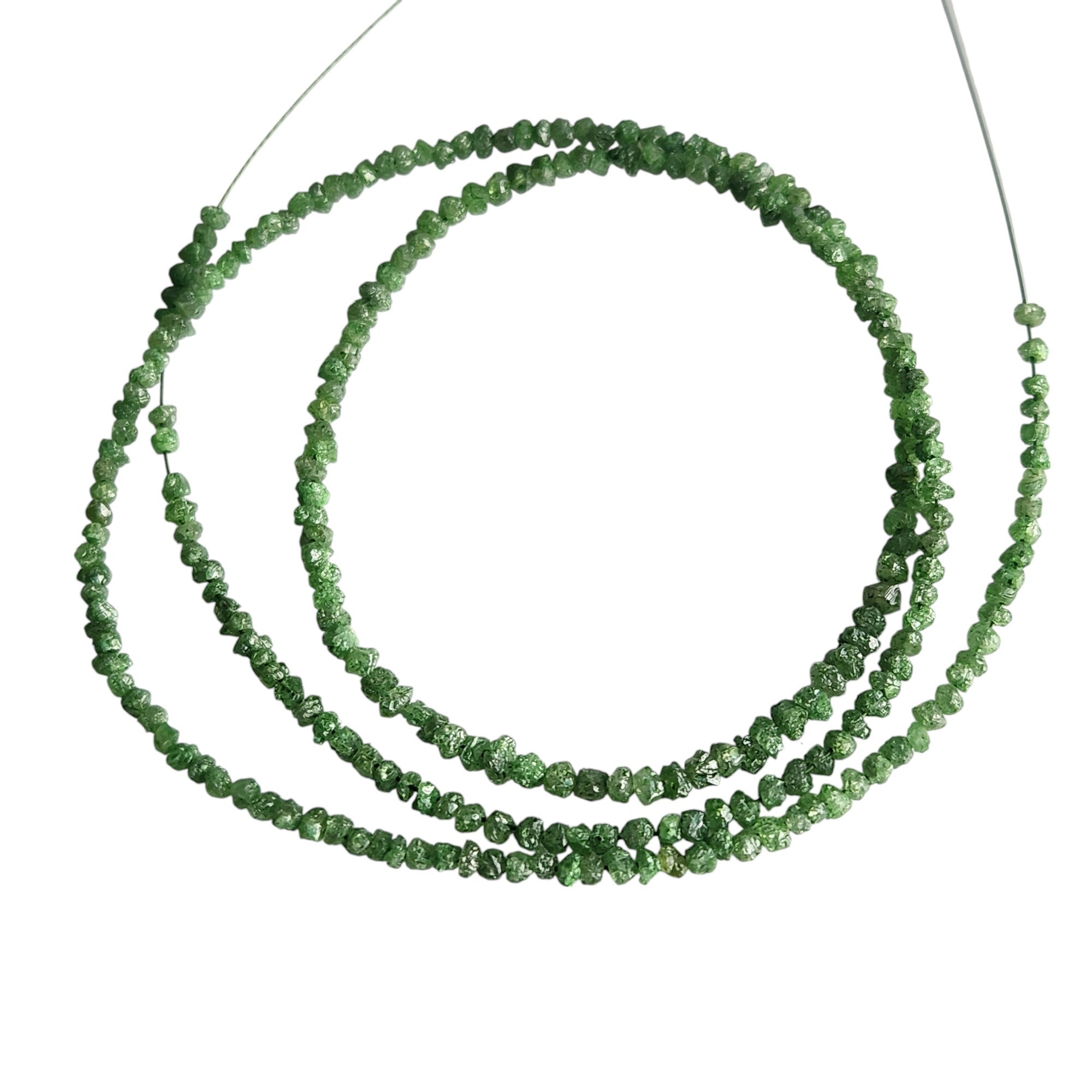 15 ct natural green round rough uncut loose diamond beads 16" strand chain silver clasp