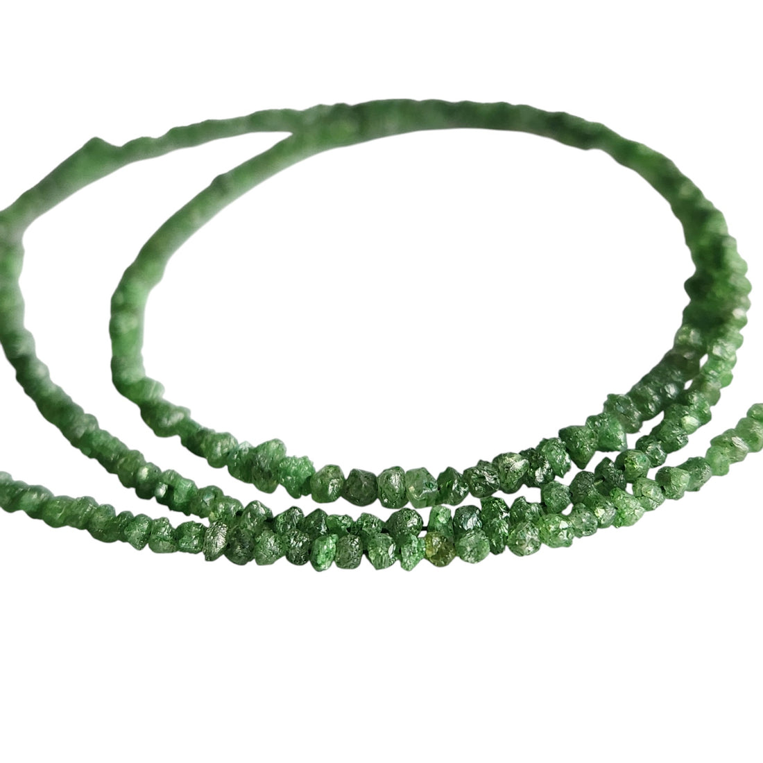 15 ct natural green round rough uncut loose diamond beads 16" strand chain silver clasp