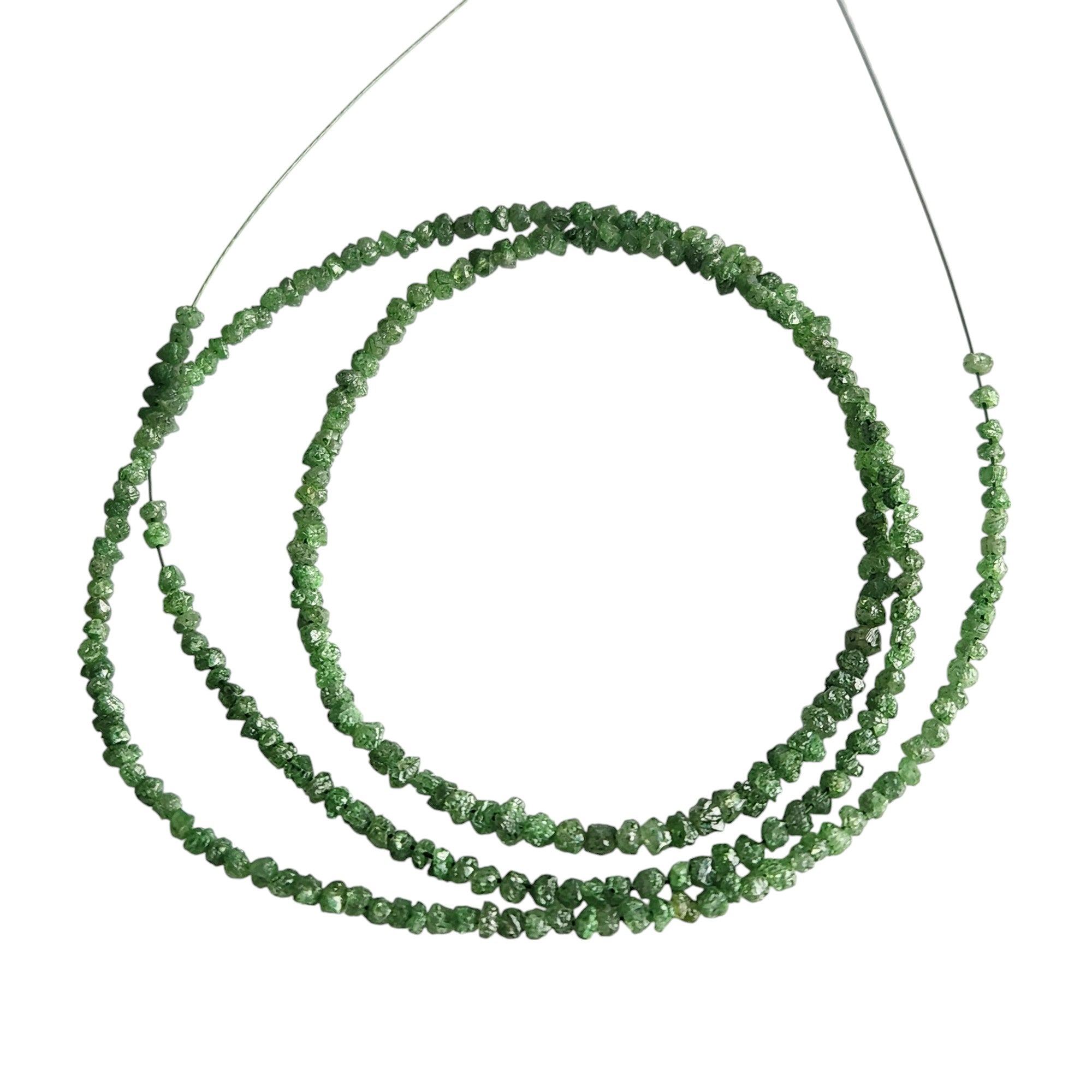 15 ct natural green round rough uncut loose diamond beads 16" strand chain silver clasp