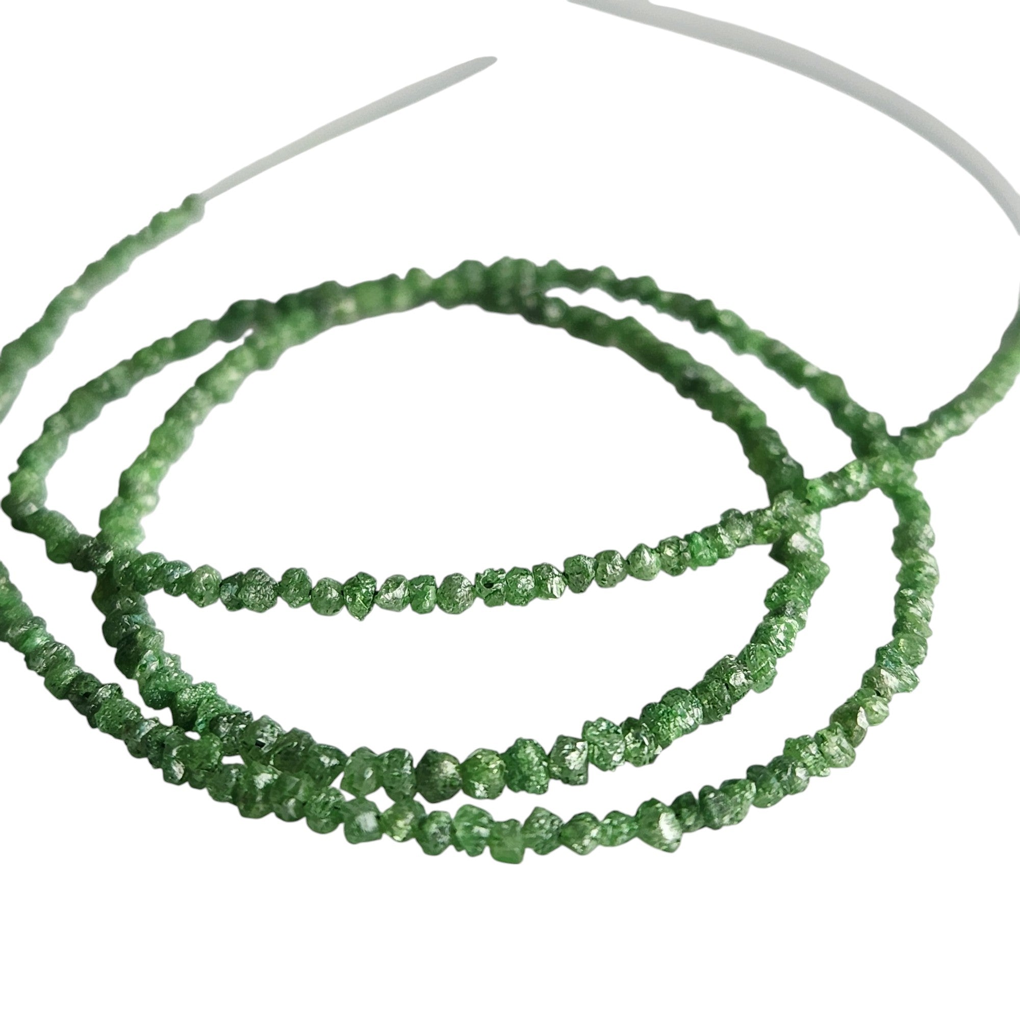 15 ct natural green round rough uncut loose diamond beads 16" strand chain silver clasp