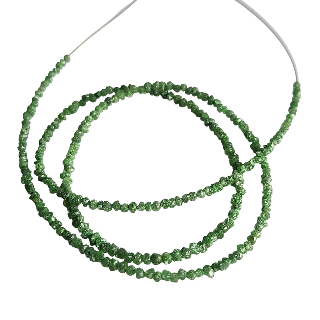 15 ct natural green round rough uncut loose diamond beads 16" strand chain silver clasp