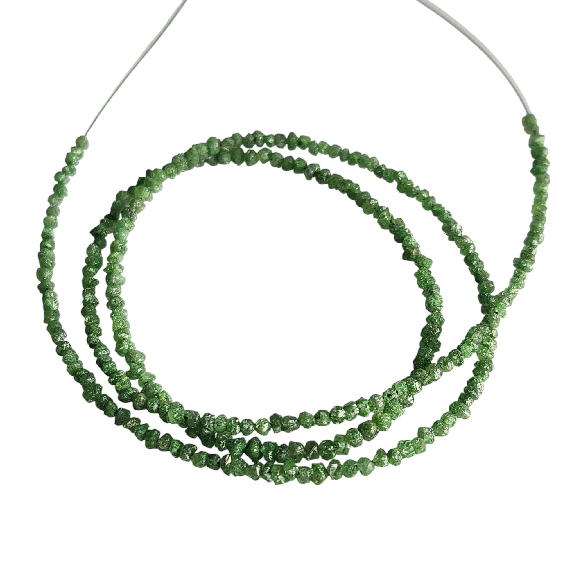 15 ct natural green round rough uncut loose diamond beads 16" strand chain silver clasp