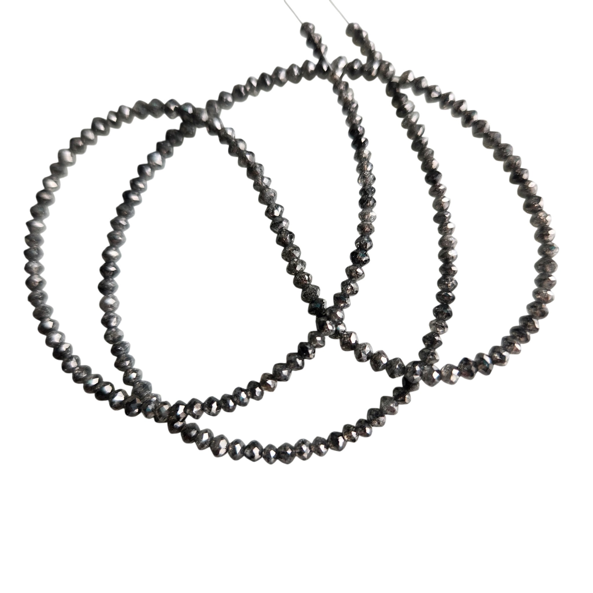 15.00 Ct Salt and Pepper Diamond Beads, Natural Gray Polished Round Loose Diamonds Beads 16" Strand Necklace Chain wt Clasp